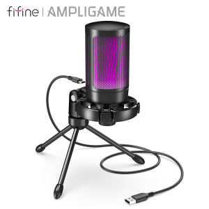 AmpliGame by FIFINE RGB USB Gaming Microphone with Light-touch MuteCondenser Mic with Tripod for PCPS4/5Laptop Streaming-A2