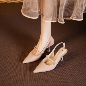 Su Social Velvet Pointed Toe รองเท้าส้นสูง ผู้หญิง สไตล์ใหม่สําหรับ กระโปรง Fairy Low Cut Slip-On รองเท้าแตะ Moccasin Head Cover รองเท้า