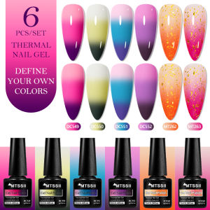6pcs Thermal Gel Nail Polish Set Gold Foils Glitter Temperature Color Changing Semi Permanent Soak Off UV Gel Varnish Manicure