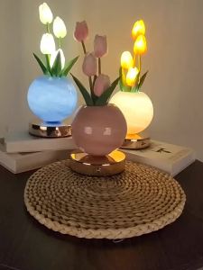 Tulip LED Night Light USB Rechargeable Desk Decor Lamp Table Lamp Bedroom Bedside Room New Years Christmas Decorations