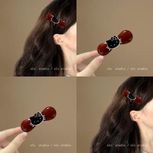 Early Autumn High-End Black Cat an Red Butterfly Knot Hair Clip Texture Clamp PREVADAZA Brand Sport Fitness Hair Accessories