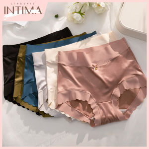 กางเกงในเอวสูงสำหรับผู้หญิงเซ็กซี่ผ้าไอซ์ซิลค์ผูกโบว์เสื้อชั้นในไร้ตะเข็บเรียบหรูผ้าซาตินระดับไฮเอนด์กางเกงระบายอากาศกางเกงในต้านเชื้อแบคทีเรีย