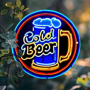 2D LED Neon Sign Beer Metal Tin Sign Light 7.8in Bar Pub Wall Art Decor