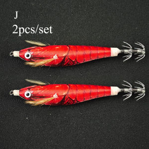 Ackibbik 2pcs/set Glow Squid Jig Hook Saltwater Fishing Shirmp Lure Wood Shrimp Octopus Cuttlefish Fishing Accessories