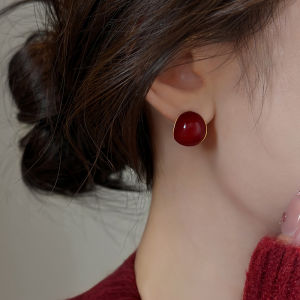 Vintage Wine Red Drip Glaze Silver Earrings Women Luxury Clasp Design Sensation Earrings New 2025 High End Feeling Ear Jewelry