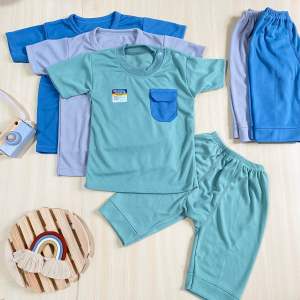 Setelan Anak 1-3 Tahun Set Kiano Bahan katun Setelan Baju Pendek Celana Pendek Diapers - dmbaby