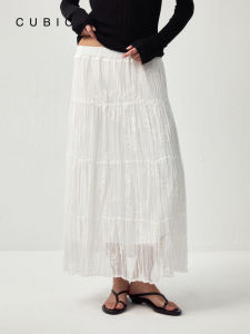Easygoing Spring and Summer Long Skirt with 3D Embroidered Pleats