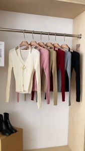 ohho#43100#เสื้อสเวตเตอร์ถักแขนยาวสีแดงของผู้หญิง ย้อนยุค ฤดูใบไม้ร่วง รูปแบบใหม่ เสื้อกล้ามคอเชือกแขวนคอ