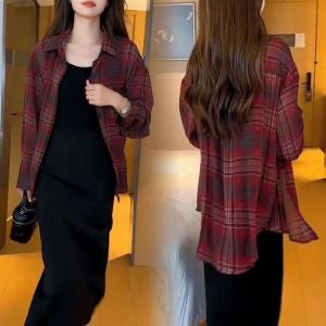 เสื้อเชิ้ตผู้หญิงบางเฉียบ ทรงหลวม ทรงสลิมฟิต ทรงคอโปโล ทรงปกติ แขนยาว ทรงปกติ ผ้าฝ้ายผสมโพลีเอสเตอร์