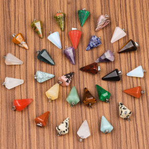 Mix 10 Pcs Natural Stone Healing PendulumJade Gem Reiki Heal for Divination Cone Crystal Amulet Pendant Women Jewelry