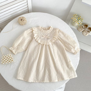 2-6Yrs Baby Lace Princess Girl Dress Embroidered Flowers Bow Baby Long Sleeve Dress Toddler Infant Girl Clothes Kids Outfits