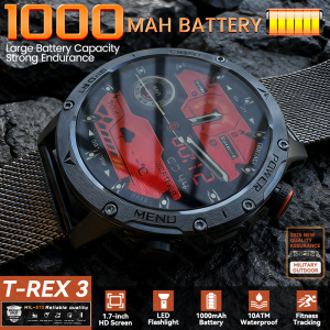 2025 Outdoor New 1000mAh Battery T-Rex 3 Military Grade Smart Watch Men IP69K Waterproof GPS HD Bluetooth Call 100+Sports Watch