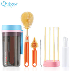 Orzbow 6-in-1 Portable Baby Bottle Brush Set for Travel Baby Milk Bottle silicone Brushes Feeding Bottle Cleaning Tools