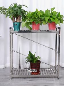 Stainless Steel Flower Rack Flower Stand Outdoor Flower Rack Single/Double Layer Flower Pot Rack Indoor Balcony Living Room Flower Rack Load-Bearing Bonsai Rack