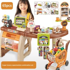 MLZH | Kids Supermarket Kitchen Cooking Trolley Cash Register Toy Set