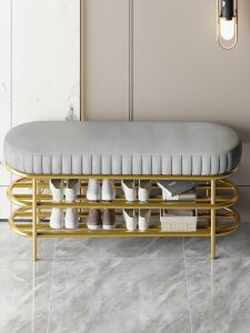 เก้าอี้เปลี่ยนรองเท้าสไตล์นอร์ดิกหรูหรา เก้าอี้สำหรับใส่รองเท้าแบบติดกัน วัสดุโลหะ อุปกรณ์ตกแต่งบ้านสำหรับผู้ใหญ่