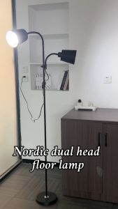 【Free Bulb】LED Double Head Control Standing Lamp Reading Living Room Bedside Trichromatic Dimming Floor Lamp（Dual Button Separate Control）