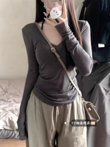 Áo Len Dệt Kim Chống Nắng Màu Xám Cho Nữ Áo Khoác Mỏng Thêu Rỗng Ôm Vừa Vặn Eo Mùa Đông Phong Cách Hàn Quốc Áo Thun