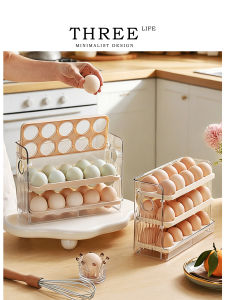 THREE LIFE | Egg Storage Box Automatic Lid For Fridge Door