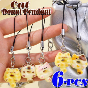 6 cái dễ thương mèo Donut vỏ điện thoại dây buộc móc chìa khóa xe ô tô móc khóa túi trang trí điện thoại di động làm thủ công túi có dây Mặt dây chuyền trang sức thủ công Quà Tặng