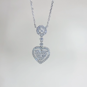 LAZO DIAMOND Dangle Heart Round & Baguette Diamond Necklace in 750/18K White Gold
