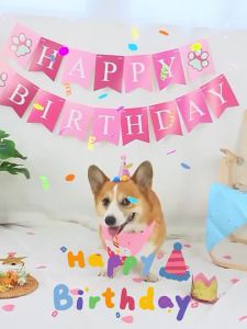 Pet Dog Birthday Bandana Triangle Scarf Cute Puppy Cat Birthday Party Decorative Pink Blue Available Pet Neckerchief