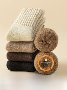 JINGCHI | ถุงเท้ายาวถุงหนาสำหรับผู้หญิงในฤดูใบไม้ร่วงและฤดูหนาว ถุงเท้าผ้าขนสัตว์ขนแกะ ถุงเท้าผ้าขนสัตว์หนา ถุงเท้ายาวสำหรับคลอดบุตร