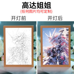 Luminous Name Frame Night Light Modern Decoration Painting Real Wood Frame Living Room Artwork Photo Transforming Illumination