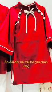 Sét áo dài nhung trai gái màu đỏ tết may mắn áo và chân váy 10-30kg