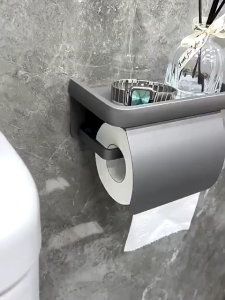 Toilet Tissue Holder Wall Mounted Paper Roll Storage Rack Waterproof No Drilling Shelf Pemegang Tisu