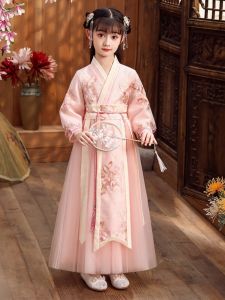 Spring Autumn Girls Hanfu Long Sleeve Ancient Chinese Costume Childrens Tang Suit Collared Traditional Fashion Little Girl