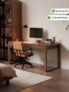 DONGMU | Vintage Luxe Oak Desk with Outlet and Drawer