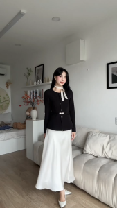 Áo vest nữ cổ tròn đen GYOMADE® chất Ford Cotton cao cấp may 2 lớp có mút đệm vai đứng form vuông vức | GA080