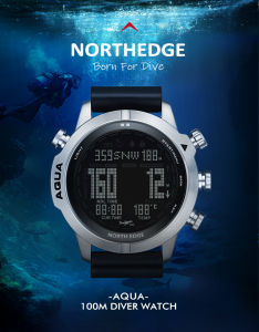 NORTH EDGE Mens Professional Diving Computer Watch Scuba Diving NDL50M Dive Watches Altimeter Barometer Compass (No Deco Time)