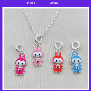 FLORA 0159M - [Có bán lẻ] Dây chuyền bạc ta hình Labubu màu hồng đỏ xanh da trời dành cho bé