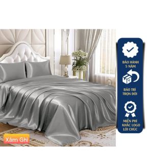 Bộ chăn ga phi lụa trọn bộ loại 1 cực kì sang chảnh chăn ga phi lụa bộ 4 món 5 món mền lẻ đủ size combo bộ 4 món và 5 món chăn ga lụa gồm mền (chăn) - Ngans Bedding
