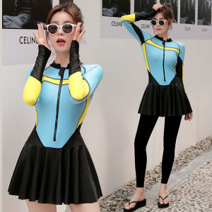 Đồ Bơi Chống Nắng Dài Tay Trang Phục Lặn Nữ Đệm Ngực Cà Vạt Tròn Nhanh Khô Dáng Gầy Đồ Lặn Lướt Sóng Toàn Thân Hàn Quốc