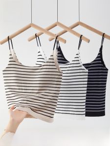 MiiOW | Áo ba lỗ kẻ sọc thời trang mùa hè cho nữ MiiOW Cat Person Áo ba lỗ cổ chữ U có đệm ngực chống ánh sáng áo lót gợi cảm