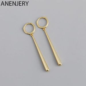ANENJERY Silver Color Long Strip Hoop Earrings for Women French Gold Silver Waterdrop Earrings Jewelry 2022 New