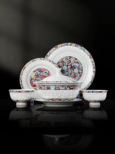 JINGDEZHEN | Enameled Floral Lustrous Porcelain Tableware Set Home Use Gift for Housewarming