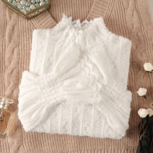 chaqi | Áo sơ mi lót lông cừu dài tay ren ôm vừa vặn cổ cao thời trang thu đông mới về áo lót giữ nhiệt