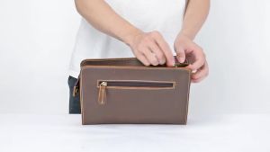 Mens Clutch Wholesale Vintage Crazy Horse Leather Clutch Top Layer Cowhide Large Capacity Handbag Cross-Border Supply