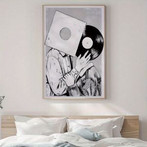 1pc Black and White Vinyl Record People Print Modern Style Canvas Wall Art Love Theme Unframed Indoor Use Home Office Decor