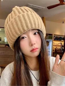 Loose Womens Knitted Hat Large Head Circumference Face Slimming Basic Pure Color Winter Casual Style Breathable No Brim Cap