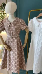 D11459 Ellen Ribbon Emboss Dress w/ Belt: Baju Rok Katun Berkualitas untuk Acara Formal