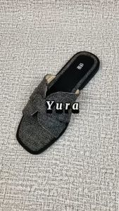 [BELI LOKAL] YURA - Slip Sandal Wanita Korea Slip Teplek Empuk Casual Sendal Slop Kantor Flat Cewek Modis