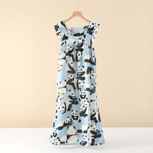 Bamboo Fiber Womens Summer Lightweight Sleeveless Sleepwear with Chest Pad Short Pants Home Clothes Cartoon Panda Design
