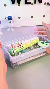 BUJOY กล่องใส่เครื่องเขียน อเนกประสงค์ พร้อมฝาปิดล็อก กันน้ํา กันฝุ่น กล่องดินสอพลาสติกใส pencil-box