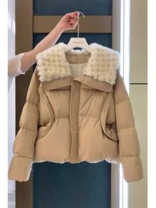 WANGGONGZHU | Princess Style Thickened Short Down Jacket Womens Winter Fashion Doll Collar Loose Outerwear Korean Version Pure Color Zipper