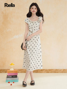 Puella | Slimming French Polka Dot Off-Shoulder Floral Dress
